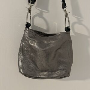 Crossbody made in the US leather metallic silver